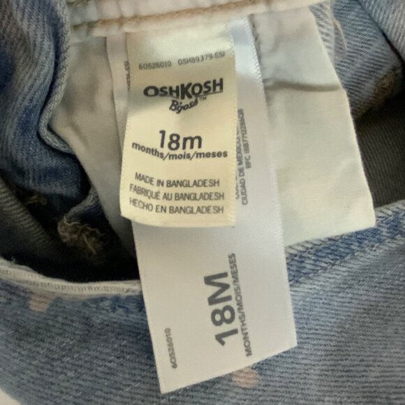 OshKosh Bgosh Baby Girl Denim Heart Print Overalls 18M Light Wash Snap Legs - Picture 6 of 6